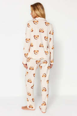 Trendyolmilla Ekru %100 Pamuklu Ay?c?kl? Gomlek-Pantolon Orme Pijama Tak?m? THMAW24PT00002 фото 14