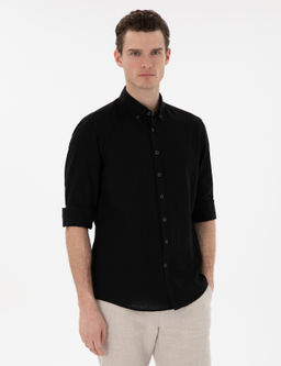 Рубашка Pierre Cardin Regular Fit черная с льном