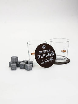 Подарочный набор бокалов с камнями для виски в деревянном ящике