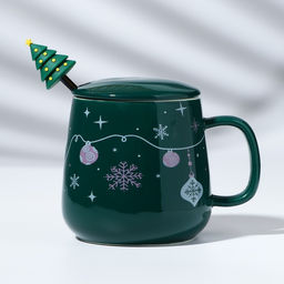 Кружка новогодняя керамическая с ложкой Новогодних чудес, 350 мл, цвет зелёный - Дорого внимание фото 9
