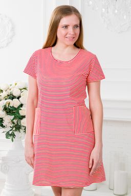 Туника женская из кулирки Руслана красная полоса на бежевом - Амадэль фото 8