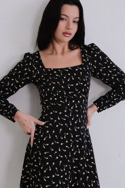 Платье с вырезом каре чёрное в цветок - Martichelli фото 7