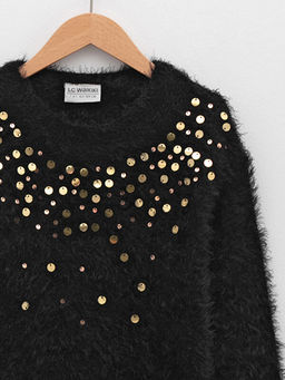 Bisiklet Yaka Pul ??lemeli Uzun Kollu K?z ?ocuk Triko Kazak - Waikiki фото 3