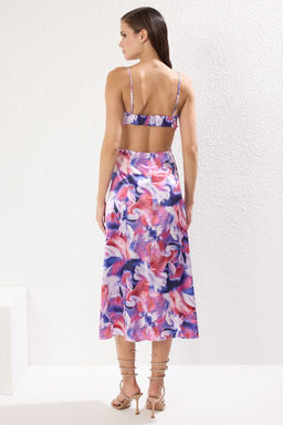 TRENDYOLMILLA Pembe-Cok Renkli Cicek Desenli Dokuma Saten S?k Abiye Elbise TPRSS23EL00305  фото 18