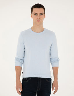 A__k Mavi Slim Fit Bisiklet Yaka Basic Triko Kazak