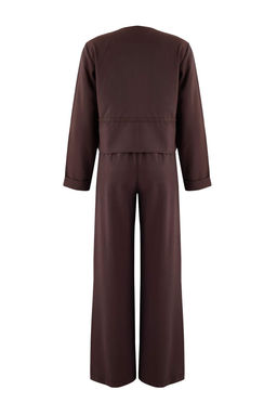 Koyu Kahverengi Yumusak Dokulu Bluz Pantolon Dokuma Alt - Ust Tak?m TWOAW26AU00111