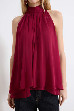 Visne Yakas? Baglama Detayl? Ucus Ucus Astarl? Sifon Dokuma Bluz TWOSS26BZ00328