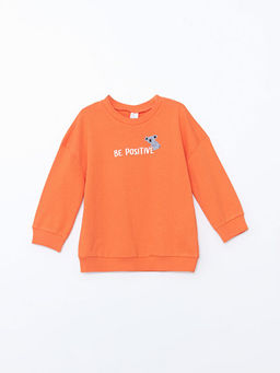 Bisiklet Yaka Uzun Kollu Bask?l? Erkek Bebek Sweatshirt