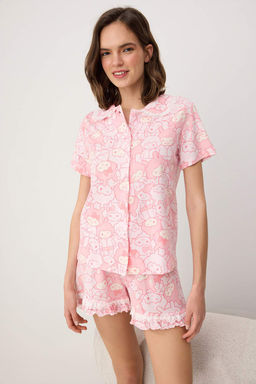 Pembe %100 Pamuklu Eglenceli Bask? Brodeli Orme Pijama Tak?m? THMSS26PT00150