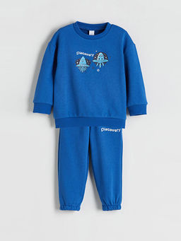 Bask?l? Erkek ?ocuk Sweatshirt ve E?ofman Alt 2li