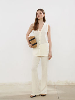 V Yaka Kendinden Desenli Kad?n Yelek