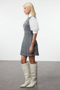 Gri Ekose / Kareli Mini Dokuma Elbise TWOAW23EL00258