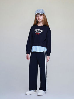 Bisiklet Yaka Bask?l? K?z ?ocuk Sweatshirt