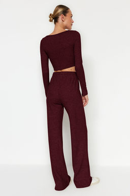 Bordo Yumos Crop ve Wide Leg/Genis Paca Orme Alt Ust Tak?m TWOAW23AU00125