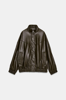 FAUX LEATHER BOMBER JACKET WITH HIGH COLLAR - Zara фото 8