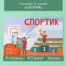 Наклейки в книжке «Спортик», 3 фона, 20.7×14.2 см