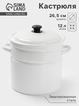 Кастрюля эмалированная, 12 л, с крышкой, белая