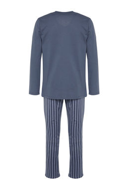TRENDYOL MAN Ac?k Mavi Regular Fit Bask?l? Orme %100 Pamuk Pijama Tak?m? THMAW21PT0715 - Trendyolmilla фото 7