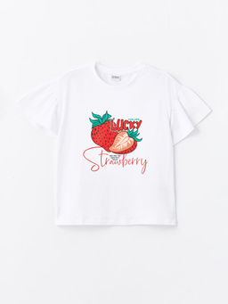 Bisiklet Yaka Bask?l? K?sa Kollu K?z ?ocuk Ti??rt ve ?ort - Waikiki фото 2