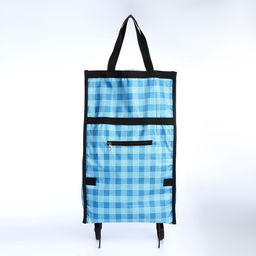 Сумка хозяйственная складная на липучке, 2 колеса, наружный карман, 32×13×52 см, голубая