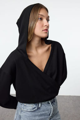 Siyah Regular/Normal Kal?p Kapusonlu Esnek Orme Sweatshirt TWOAW25SW00167