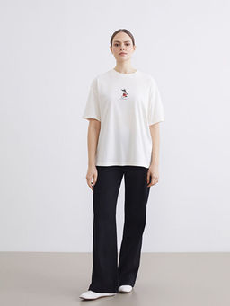 Bisiklet Yaka Bal?k Bask?l? Oversize Kad?n Ti??rt