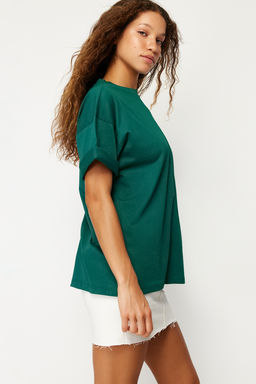 TRENDYOLMILLA Beyaz %100 Pamuk Bisiklet Yaka Oversize/Genis Kal?p Orme T-Shirt TWOSS20TS0134  фото 29