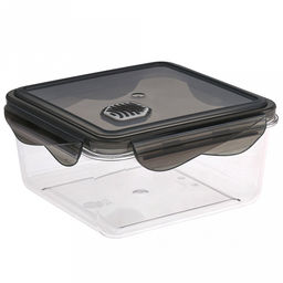 Контейнер для продуктов пластмассовый 1,15л Brilliant, 16х16х8см, квадратный, герметичный, ручки-клипса, черный, подходит для СВЧ, Phibo (Россия)