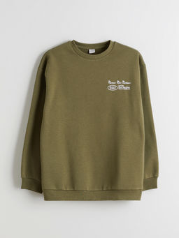 Bisiklet Yaka Bask?l? Erkek ?ocuk Sweatshirt