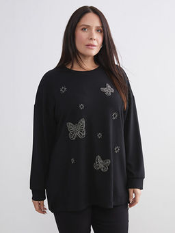 Bisiklet Yaka Ta?l? Kad?n Sweatshirt Tunik