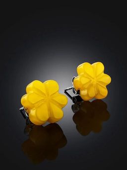 Серьги-пусеты из серебра с натуральным медовым янтарем Настурция - Амберхолл фото 2