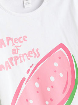 Bisiklet Yaka Bask?l? K?z ?ocuk Ti??rt