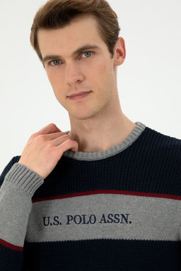 Erkek Slim Fit Bisiklet Yaka Gri Melanj Kazak - U.s. polo assn фото 9