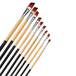 Набор кистей для рисования, нейлон, 9 штук: № 0, 2, 4, 6, 8, 10, 12, 14, 16, плоские, скошенные, с длинными ручками, международный размер