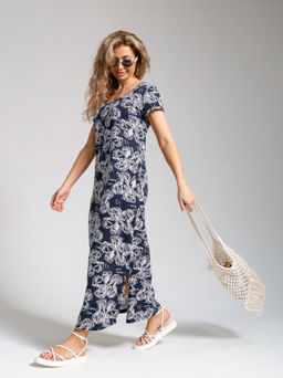 643 Платье "Цветы/т.синий"