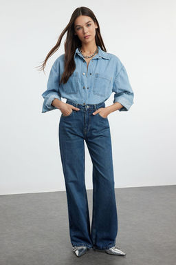 Koyu Mavi Yuksek Bel Wide Leg Jeans TWOAW25JE00091