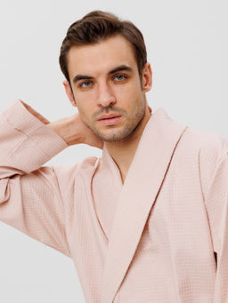 Мужской вафельный халат с шалькой бежевый В-04 (31)