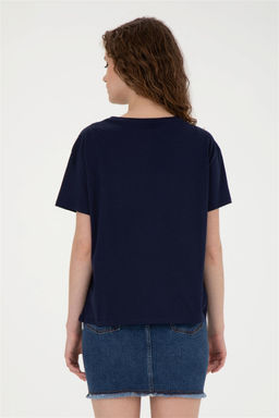 Женская темно-синяя футболка с круглым вырезом - U.s. polo assn фото 5