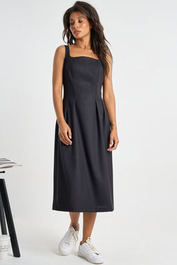 Сарафан офисный полуприлегающего силуэта черный - Fly фото 4