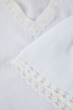 Trendyolmilla Beyaz %100 Pamuklu Dantel Dateyl? Muslin Sortlu Dokuma Pijama Tak?m? THMSS25PT00023  фото 8