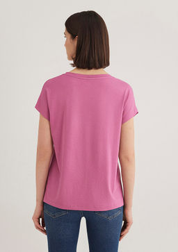 V Yaka Pembe Basic Viskoz Tisort - Mavi фото 5