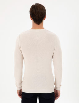 Erkek Slim Fit Bisiklet Yaka Krem Basic Kazak - U.s. polo assn фото 5