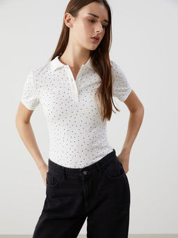 LC Waikiki Ekru Polo Yaka Desenli Kad_n Ti__rt