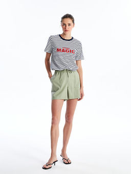 Bisiklet Yaka ?izgili K?sa Kollu Kad?n Ti??rt