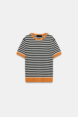 TOP PUNTO RAYAS / blanco-naranja