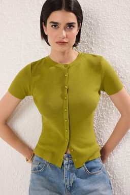 Yag Yesili Bisiklet Yaka Triko Ince Bluz TWOSS25BZ00300