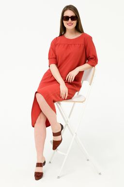 Платье с коротким рукавом на манжете терракотовое - Odis фото 8