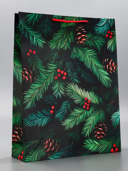 Цена за 2 шт. Пакет подарочный новогодний ламинированный, «Шишки», 33×10×42.5 см