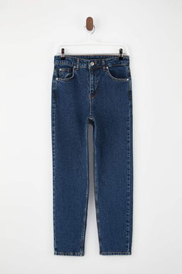 Koyu Mavi Yuksek Bel Bilek Boy Az Esnek Mom Jeans TWOSS26JE00112