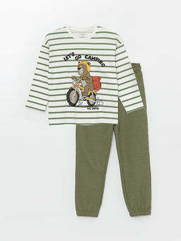 Bisiklet Yaka Uzun Kollu Bask?l? Erkek Bebek Pijama Tak?m?